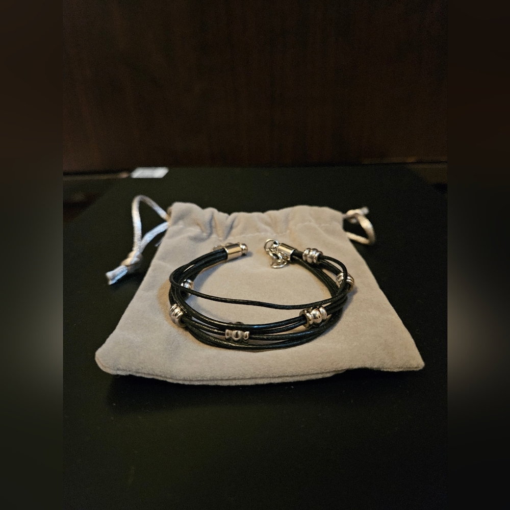 Women's Black Multi-Strand Cord Bracelet with Silver Accents